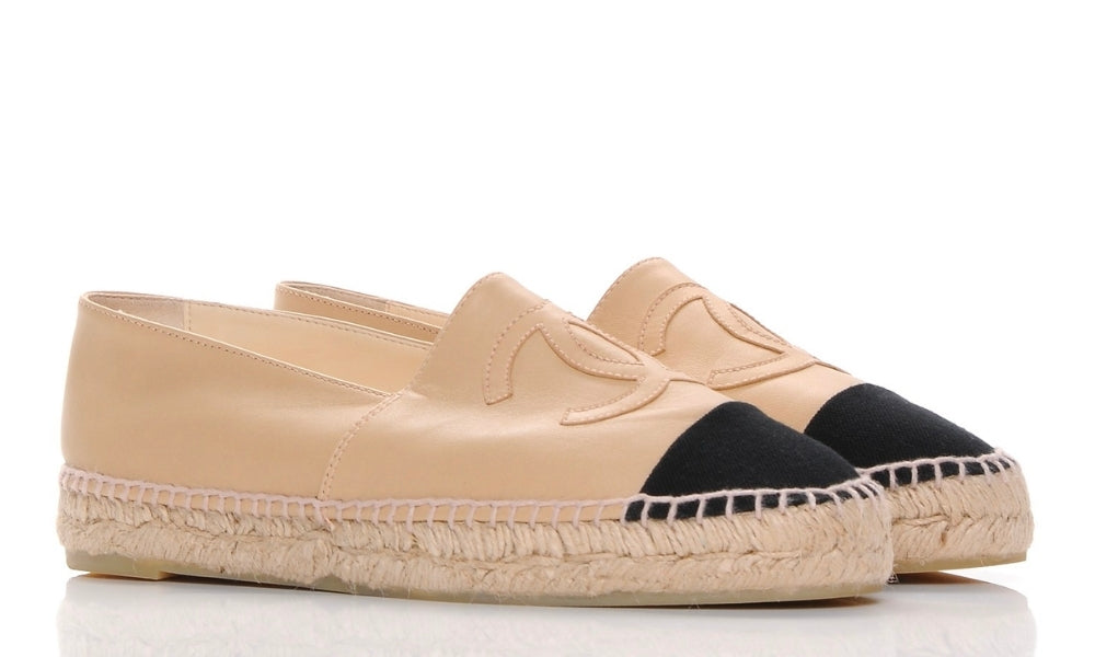 CHANEL Lambskin CC Espadrilles 'Beige Black'