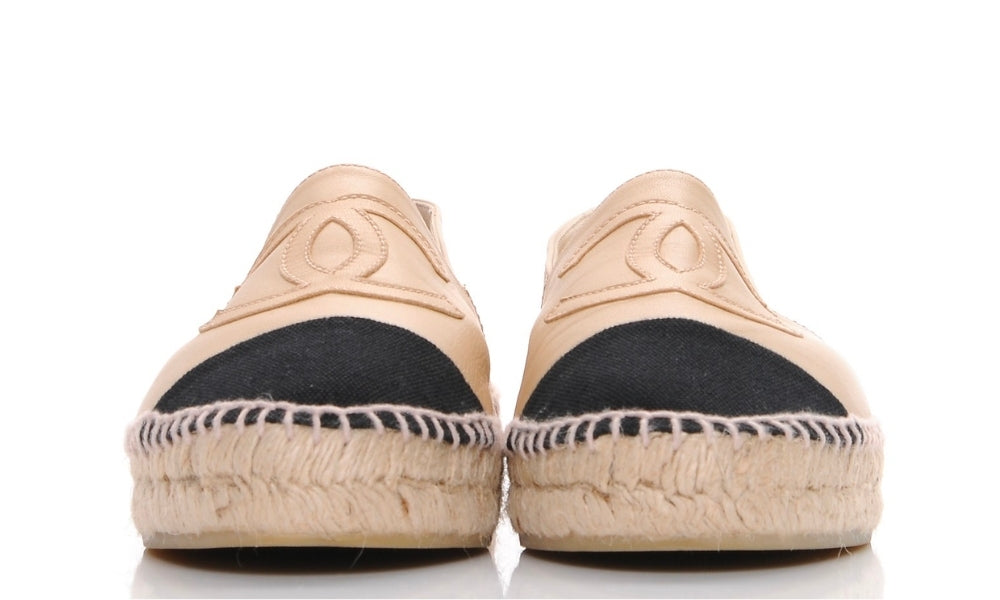 CHANEL Lambskin CC Espadrilles 'Beige Black'