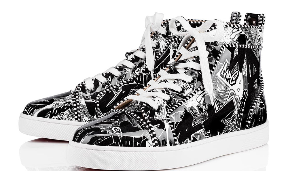 Christian Louboutin Louis Orlato Men’s Flat Black/White Patent Nicograf