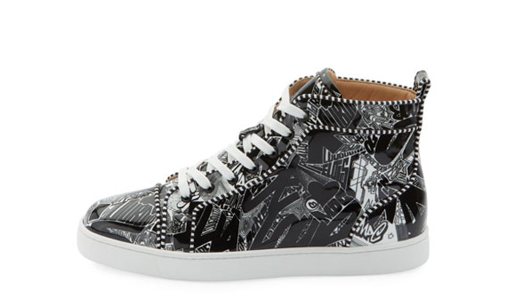 Christian Louboutin Louis Orlato Men’s Flat Black/White Patent Nicograf
